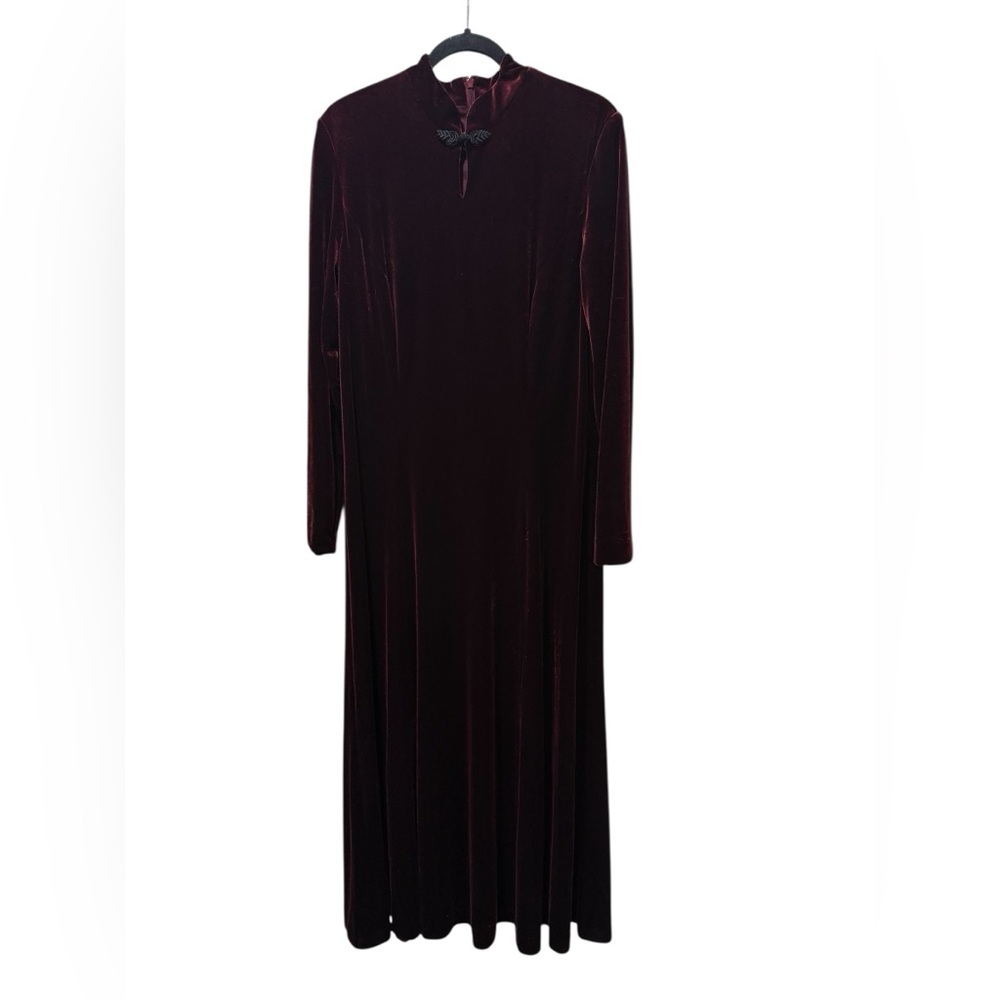 VTG David Warren Purple Velvet Mandarin Dress 14 Cheongsam Style Y2K Whimsigoth